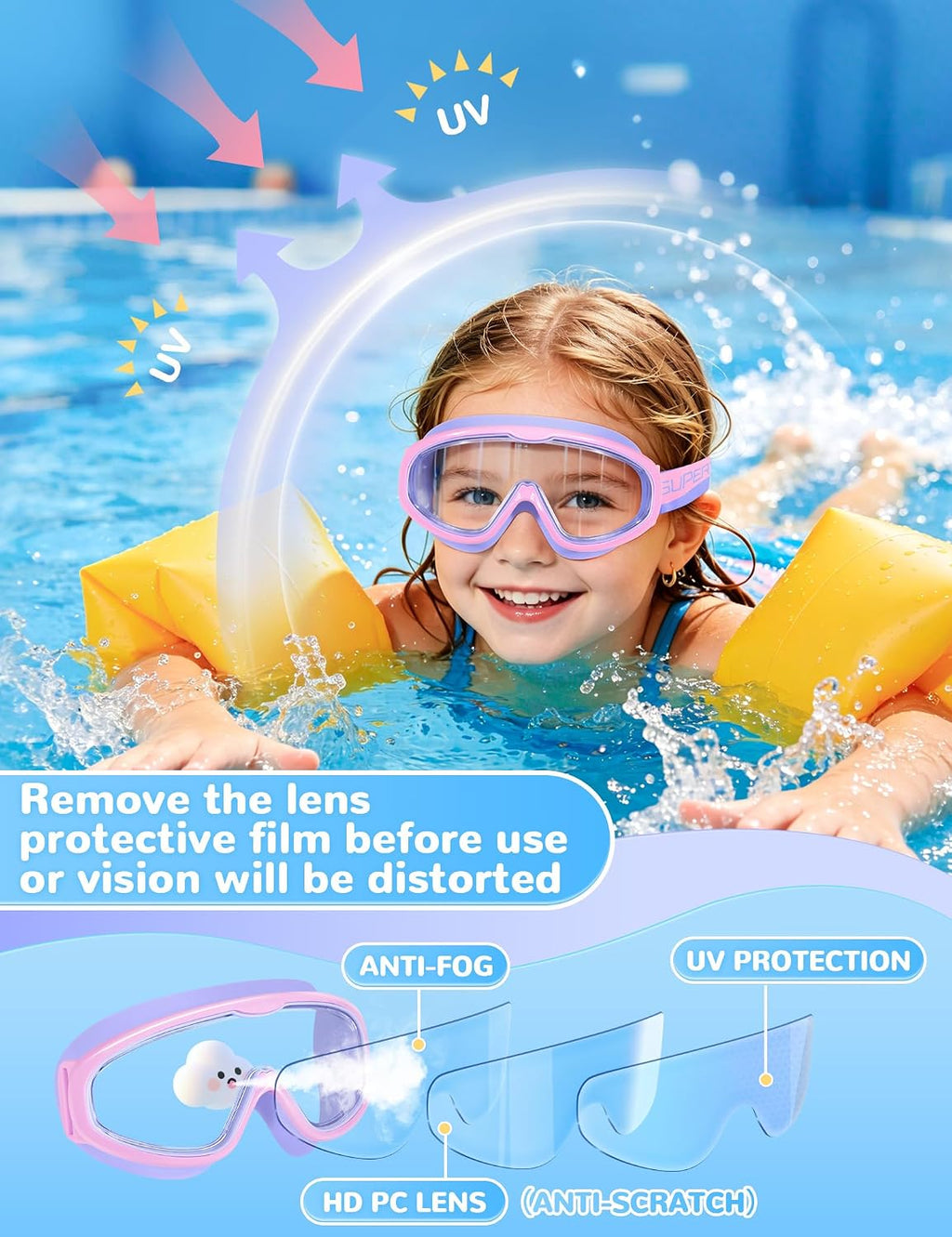 Supertrip Kids Swim Goggles with Fabric Strap