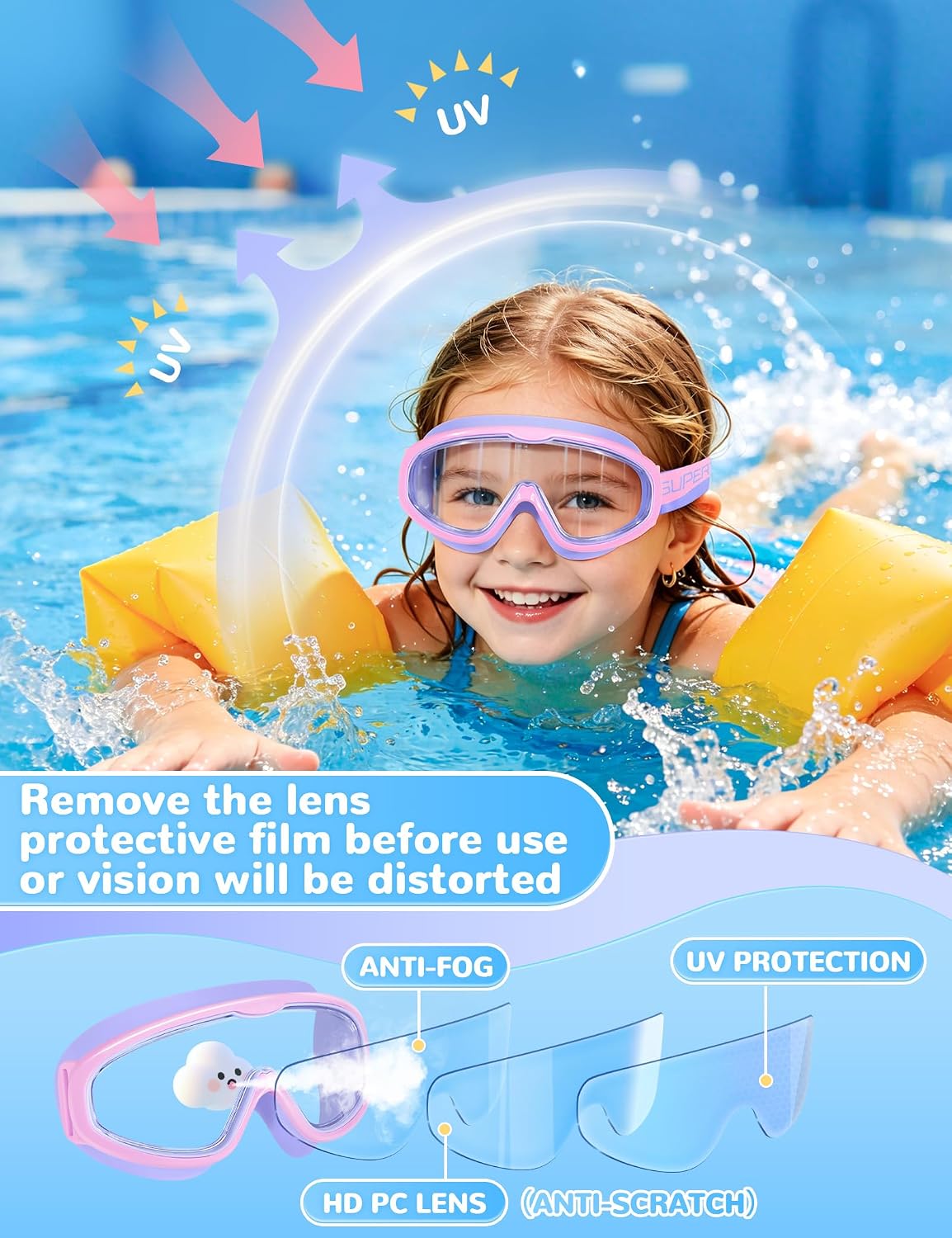 Supertrip Kids Swim Goggles with Fabric Strap