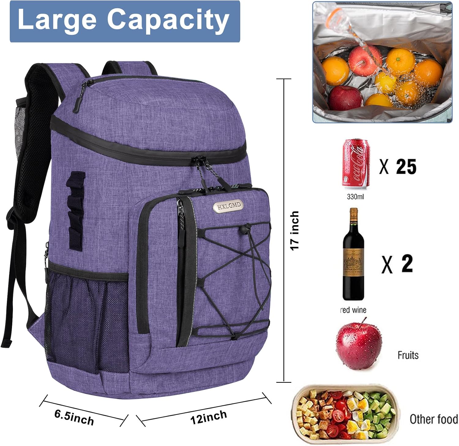 HXLGMD Backpack Coolers Insulated Leak Proof 30 Cans, Soft Sided Insulated Cooler Bags Ice Chest Backpack for Beach Travel Camping, with Reusable Ice Packs