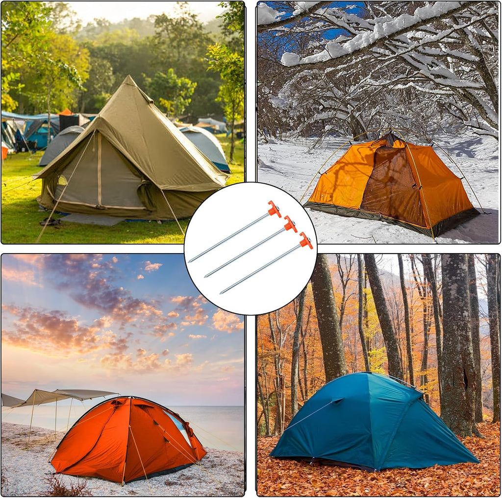 Yesland 24 Pack Tent Stake with Pull Hook Heavy Duty, 10 Inch Non-Rust Metal Tent Pegs Ground Yard Stake Tent Spikes for Camping Patio, Garden, Canopies, Grassland, Outdoor, Hiking, Orange