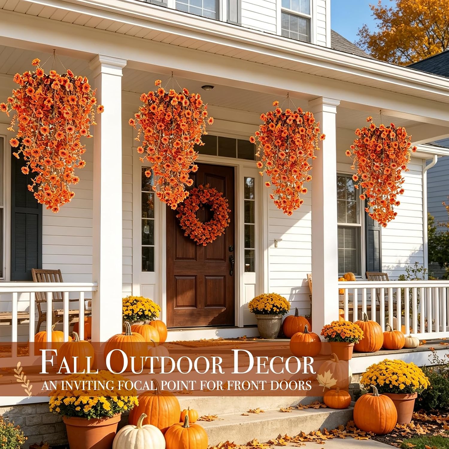 TURNMEON 4PCS Artificial Hanging Fall Flowers Fall Decoration UV Resistant