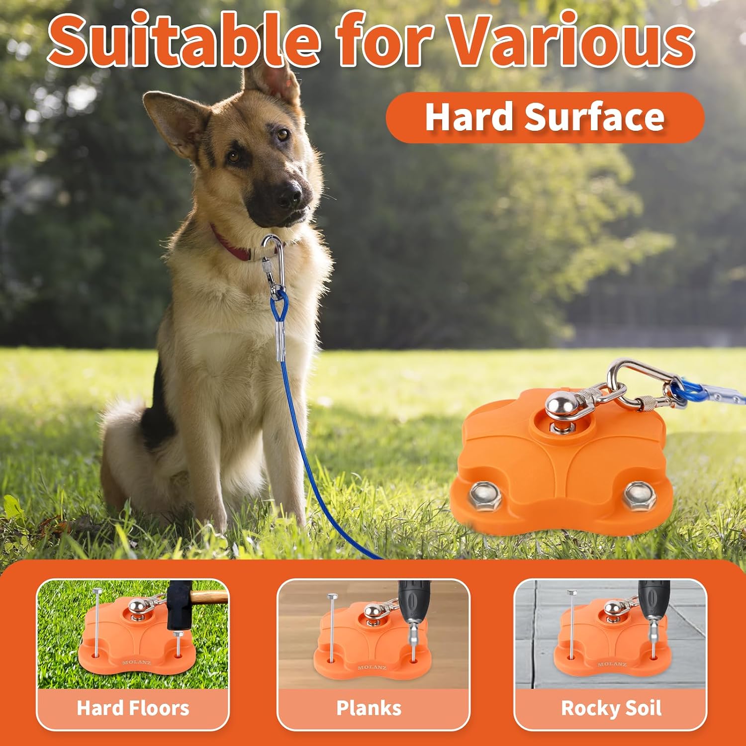 Heavy Duty Dog Tie Out Stake Ground Anchor with Dual 360° Anti-Tangle Swivel - Dog Runner Stake for Large Dogs Outside Yard & Camping (One Dog Stake/200lbs/No Cable)