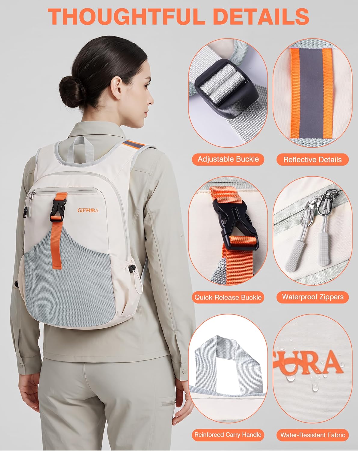 15L Small Hiking Backpack, Lightweight Foldable Daypack for Women