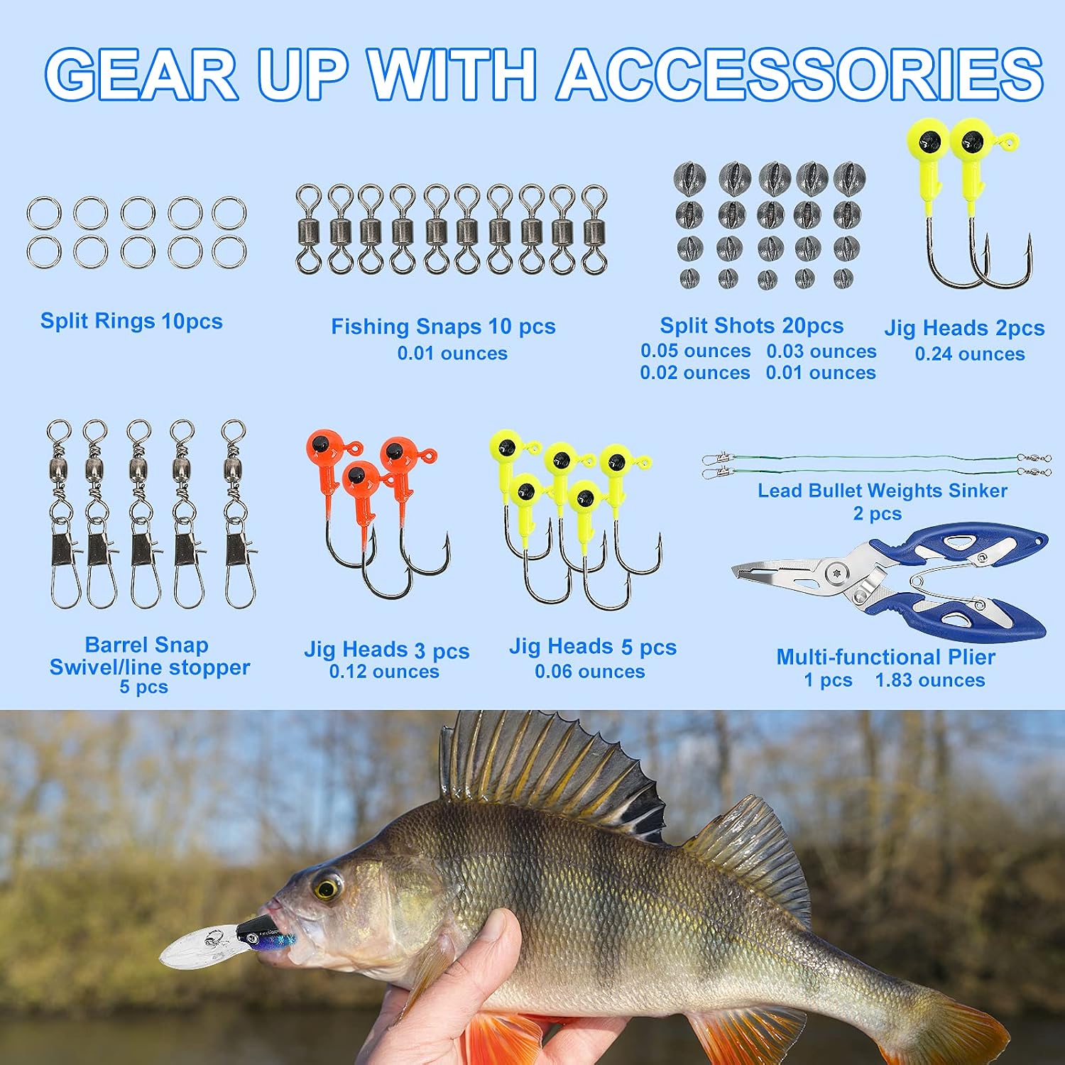 Fishing Lures Tackle Box Bass Kit with Plier,Saltwater & Freshwater Baits