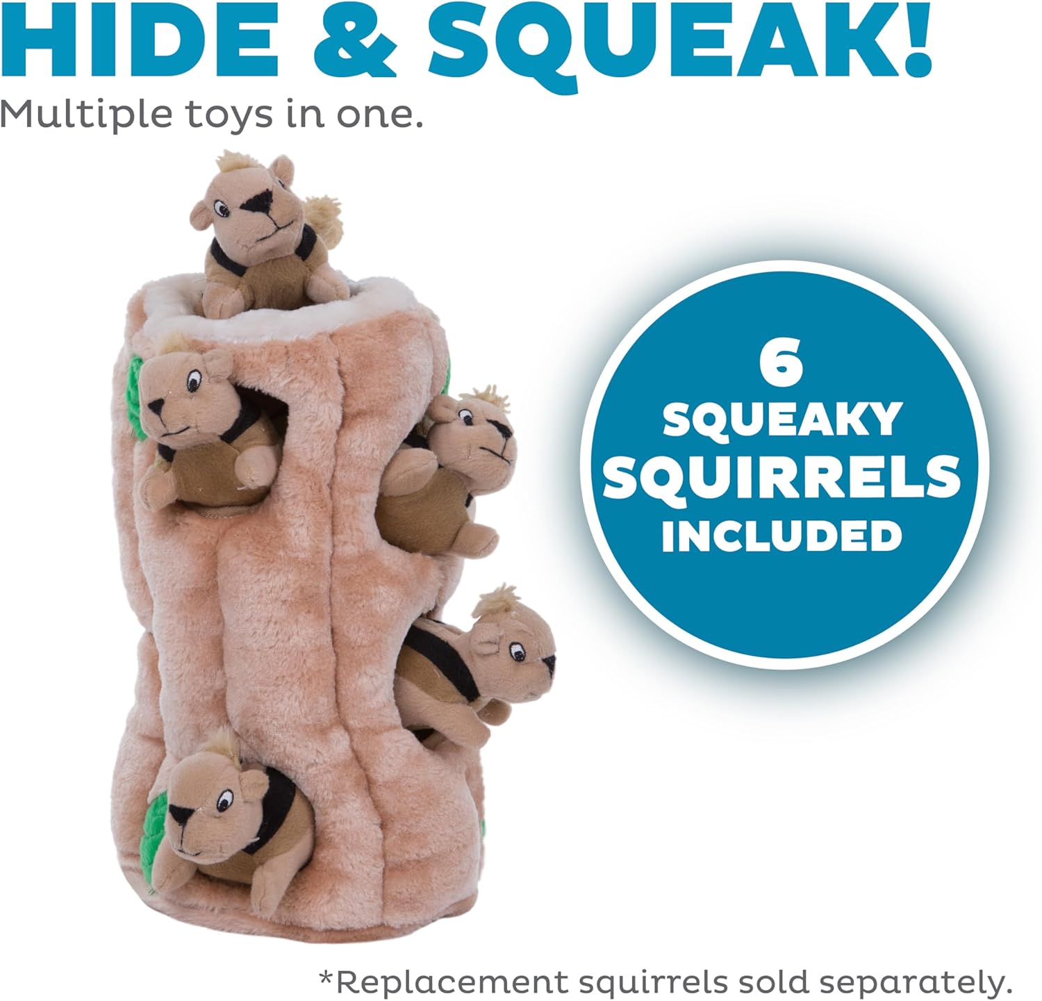 Outward Hound Hide-A-Squirrel Plush Squeaky Dog Toy, XL, 7" x 11.8"