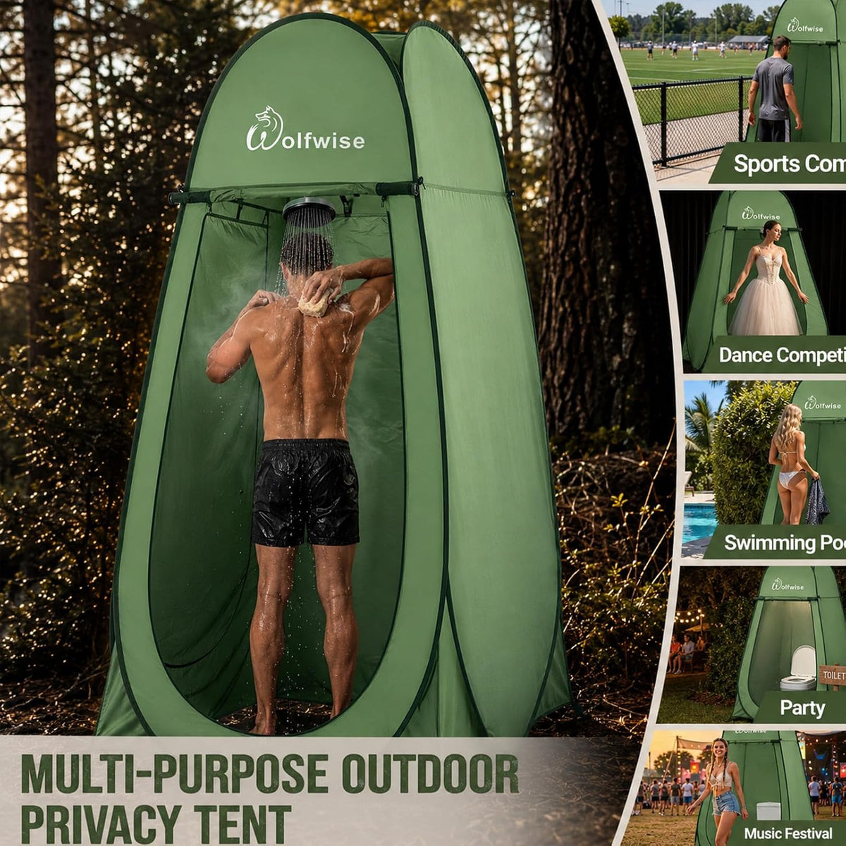 WolfWise Pop Up Shower Tent for Camping Essentials, Compact & Lightweight