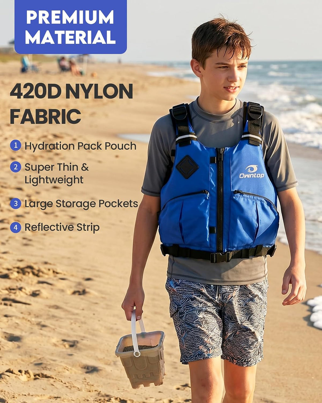 Owntop Women & Men Swim Vest for Kayaking & Paddle Sports, Adjustable Swimming Vest for Adult, Large Armhole Swim Jacket with Waist Strap for Fishing & Boating