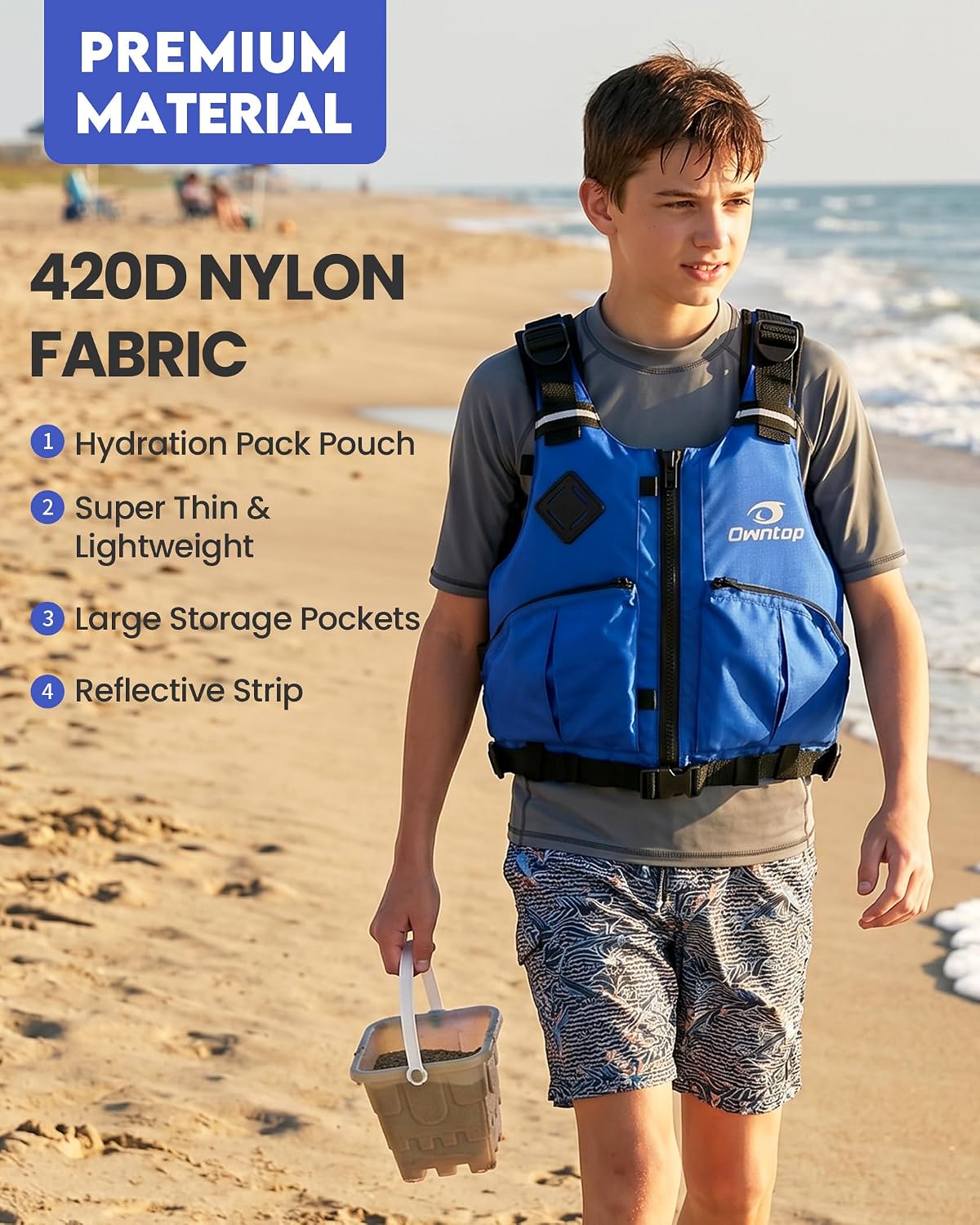 Owntop Women & Men Swim Vest for Kayaking & Paddle Sports, Adjustable Swimming Vest for Adult, Large Armhole Swim Jacket with Waist Strap for Fishing & Boating