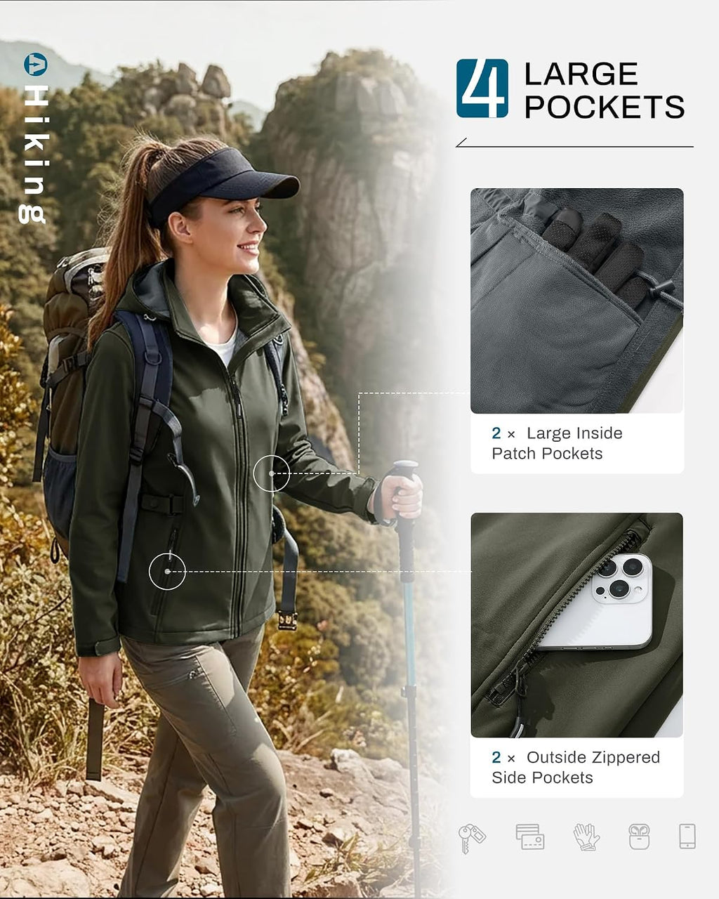 Outdoor Ventures Women's Fleece Lined Rain Jacket Waterproof Softshell Coat
