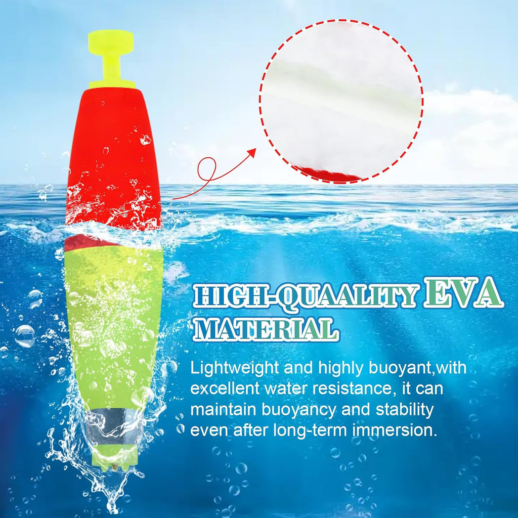 Weighted Fishing Bobbers 10-Pack - Slip Bobbers for Catfish, Panfish with Spring-Loaded Clip & Bottom Weight | 3 Sizes & 5 Multi-Color Styles (EVA Foam Floats)