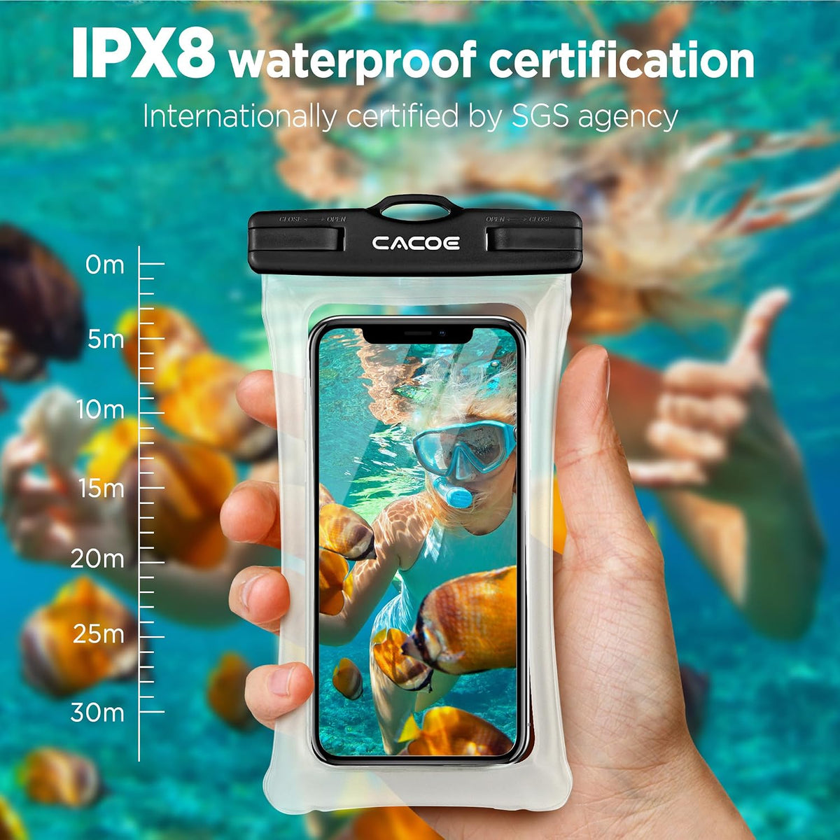 CACOE Floatable Waterproof Phone Pouch 2 Pack Up to 7.0",Black+Black-1
