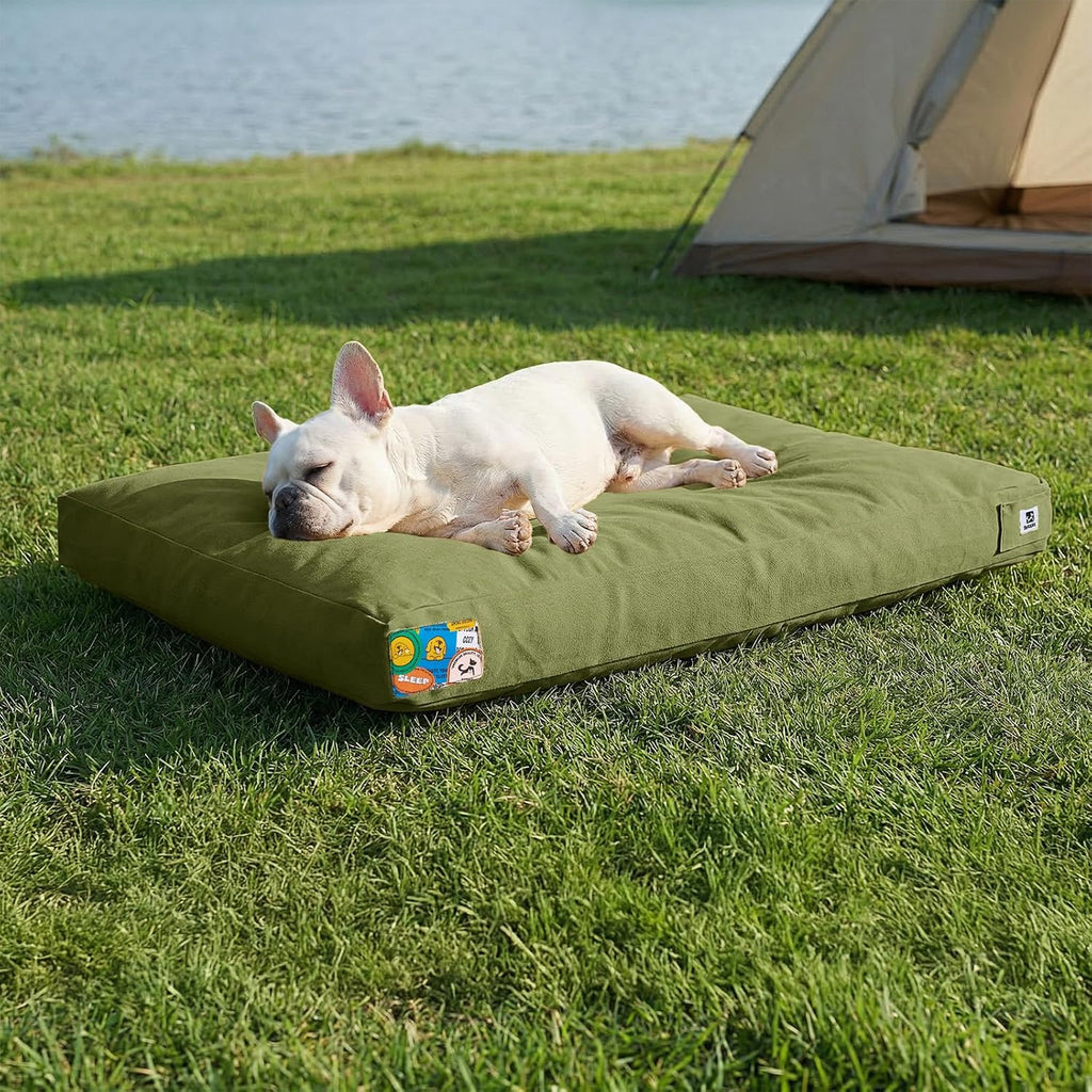 Sytopia 42 Inch Canvas Outdoor Dog Bed for Extra Large Dogs, Durable Dog Bed with Waterproof Machine Washable Removable Cover, Indoor Patio Pet Pad for Crate, Green
