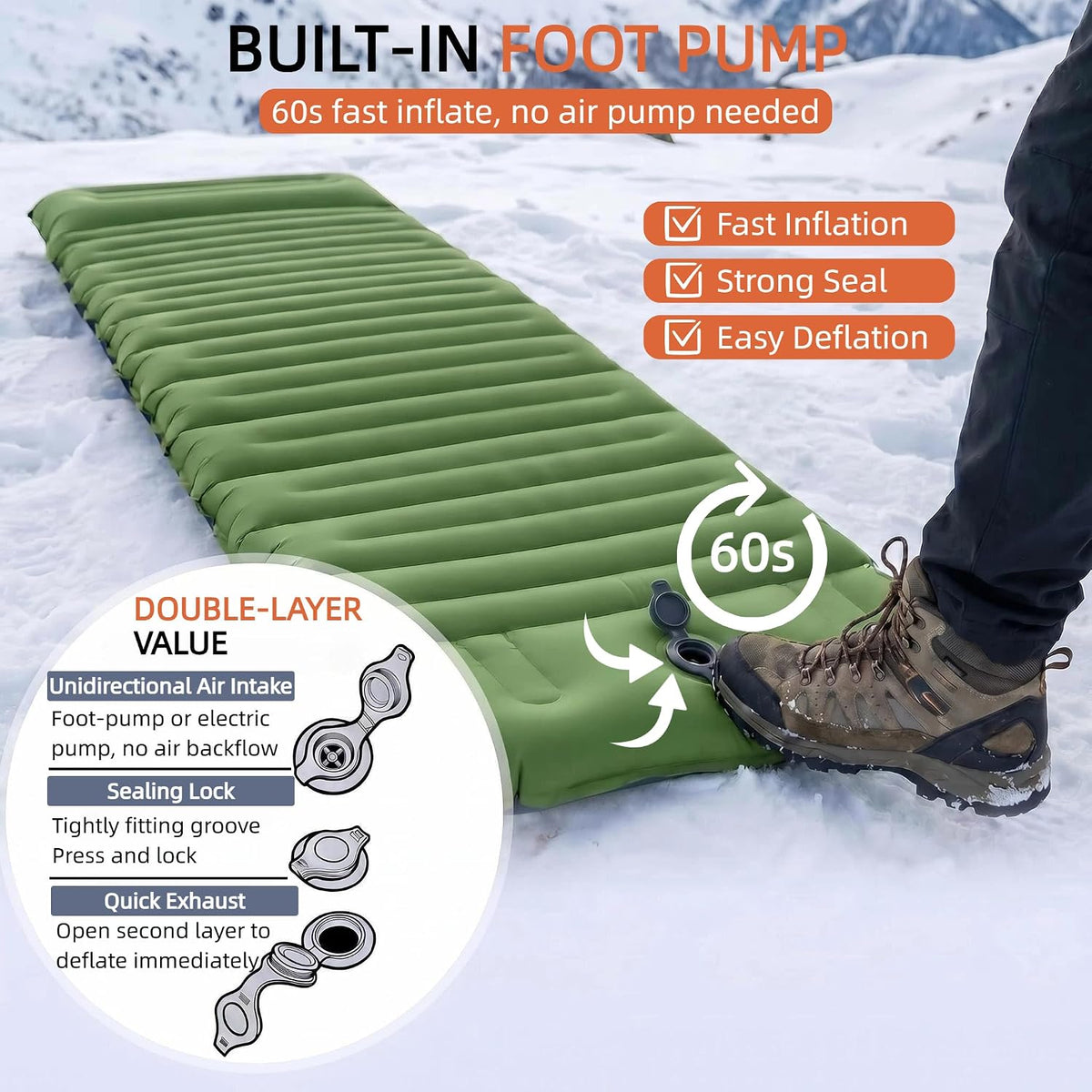 4" Thick Camping Sleeping Pad, R4.0 Compact Air Mattress for Tent