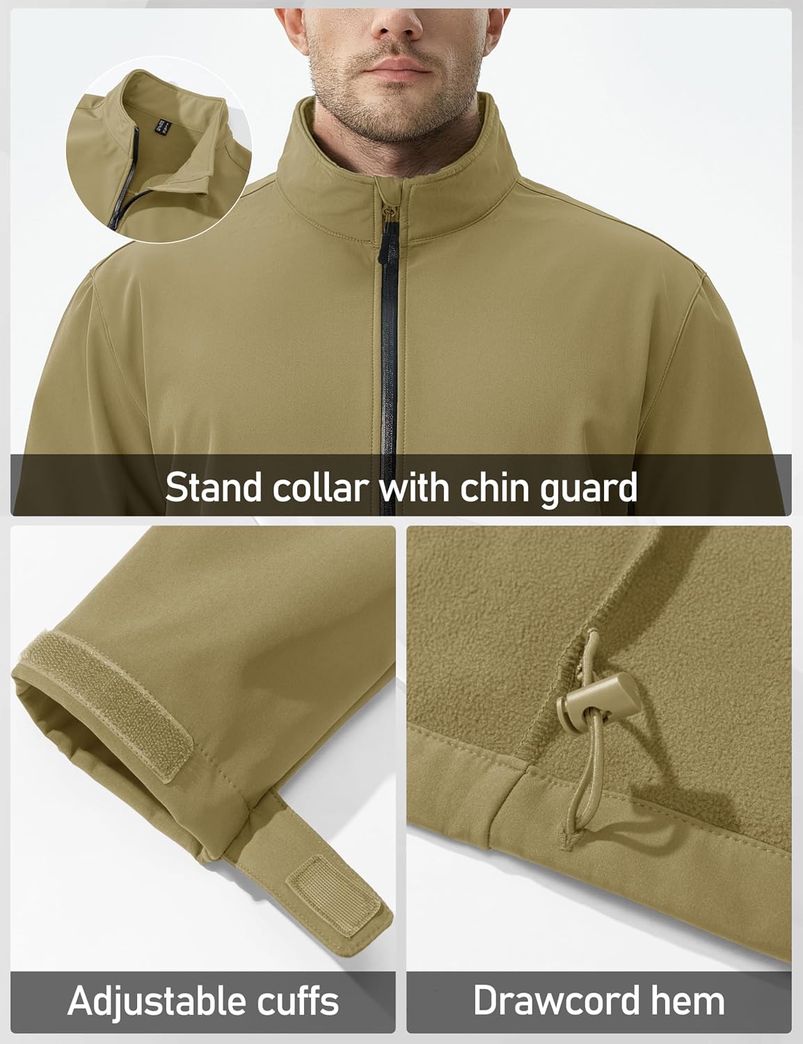 MAGCOMSEN Men's Fleece Lined Softshell Jacket Lightweight Waterproof Windbreaker Zip Up Winter Rain Coat Tactical Hiking