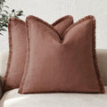 Foindtower Decorative Linen Fringe Throw Pillow Covers 20×20 Inch,Rust Red