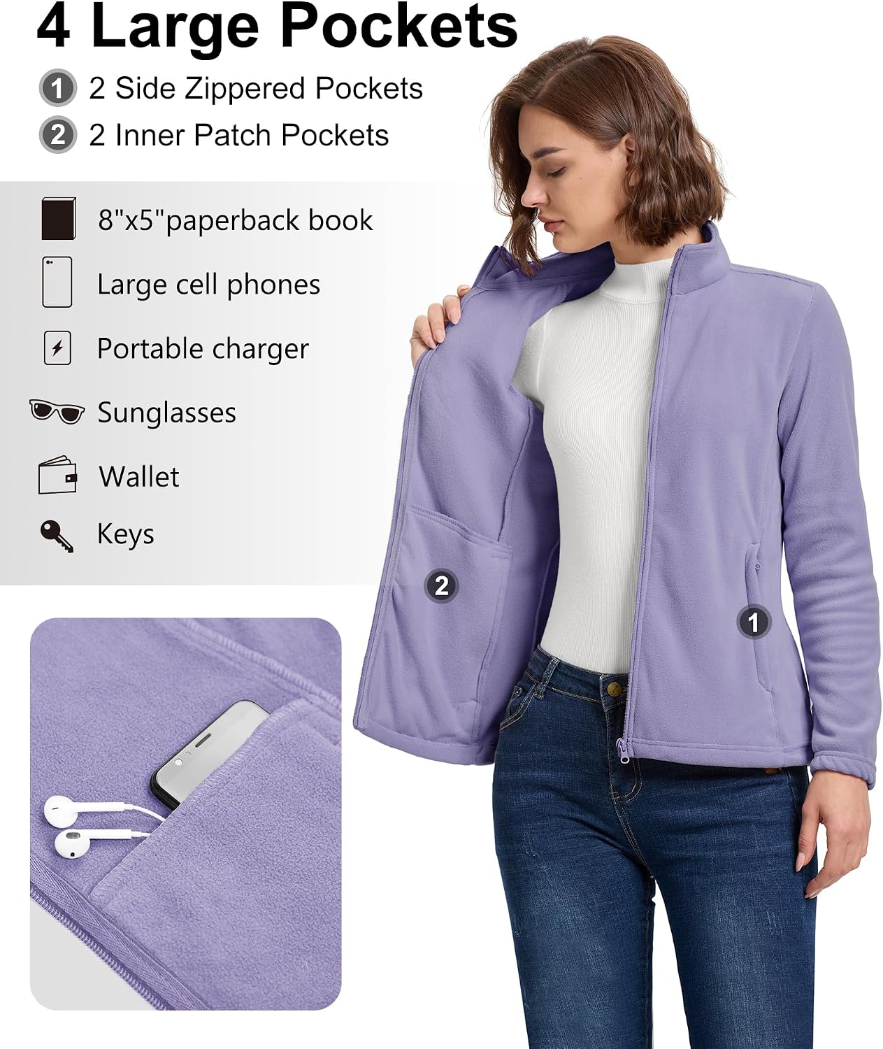 33,000ft Women's Polar Fleece Jacket Zip Up Lightweight Hiking Sweatshirt