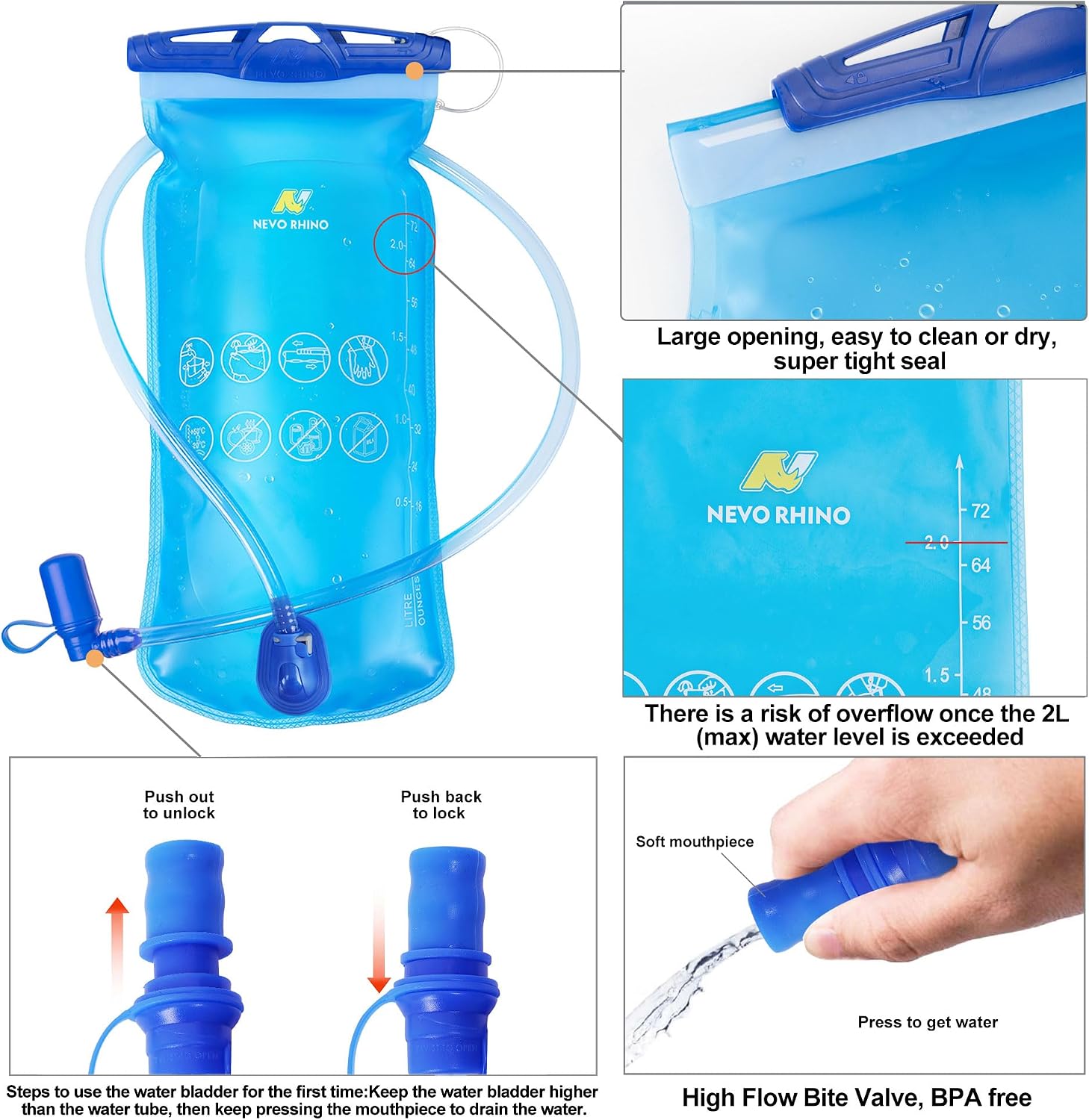 N NEVO RHINO Hydration Bladder 1.5L - 2L- 3L Leak Proof Water Reservoir