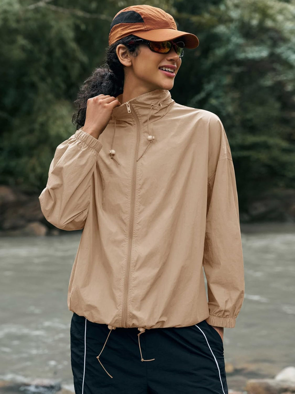 Yousify Womens Waterproof Rain Jackets Lightweight Zip Up Raincoat Outdoor Hiking Hooded Windbreaker with Pocket