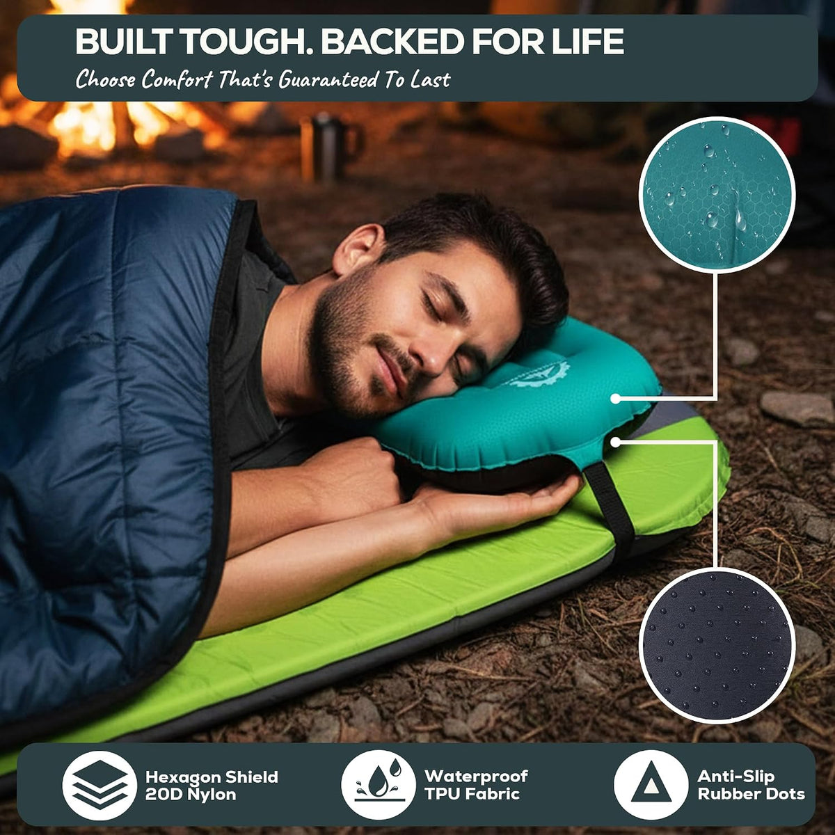 Gear Doctors 3.5oz Compact Ultralight Inflatable Camping Pillow—Inflatable Camp Pillow—Backpacking Pillows Ultralight—Camping Pillows for Sleeping, Hiking, Travel, Beach, Office, Neck, Lumper [Orange]