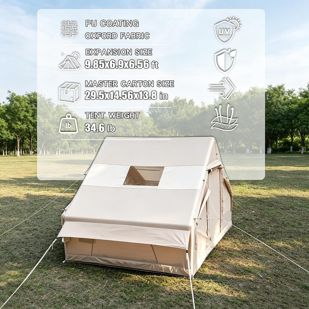 4-Person Inflatable Camping Glamping Tent, 9.8'x6.9' 6.6ft Height