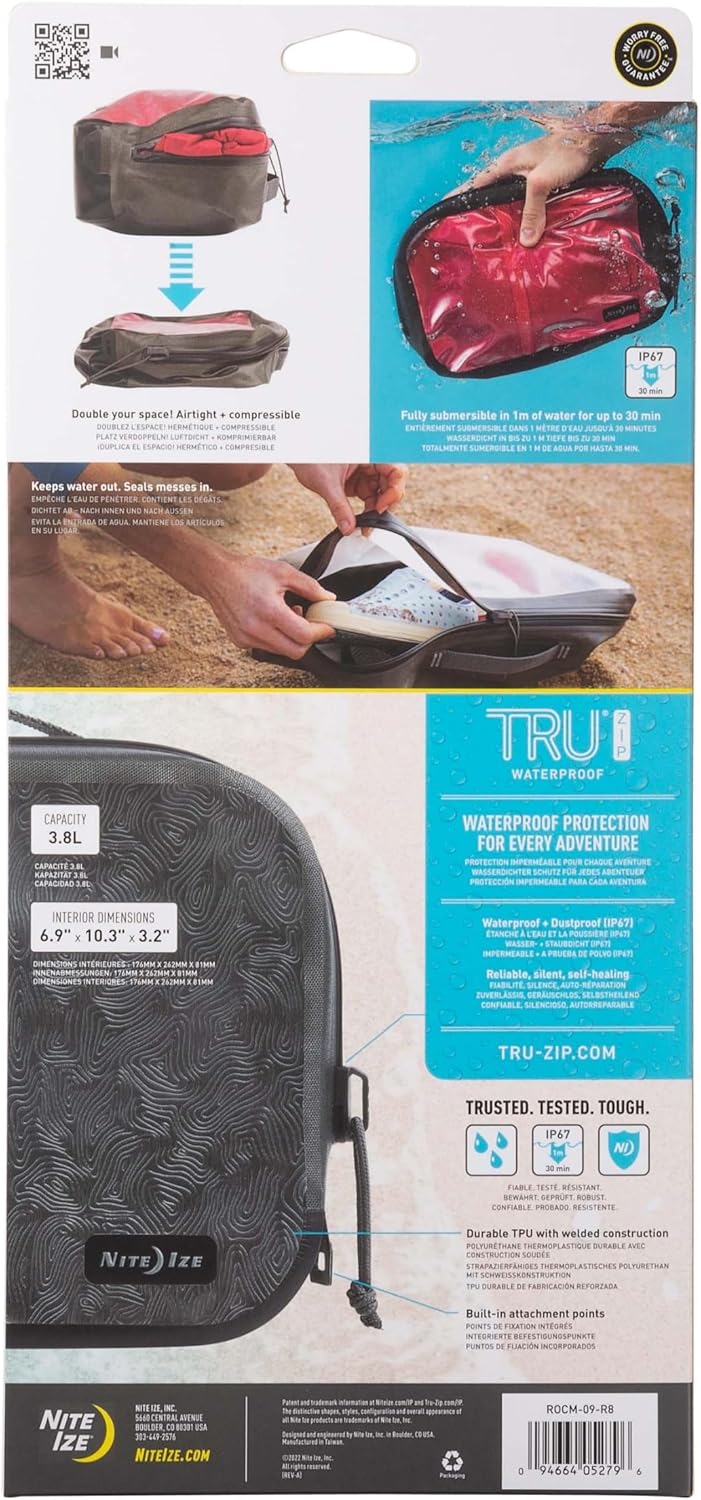 Nite Ize RunOff Waterproof Packing Cube - Waterproof Packing Cube for Travel - Dry Travel Bag with Compression - Charcoal, Medium