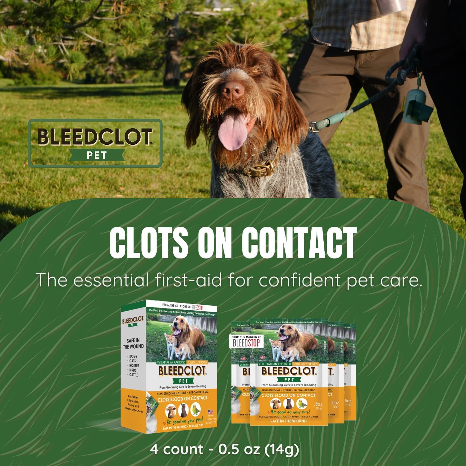 First Aid Blood Clotting Powder | The Best for All Animals to Stop Bleeding, Guaranteed | for Minor Cuts and Severe Arterial Bleeding | from The Makers of BleedStop (4 Pouches (0.5 oz))