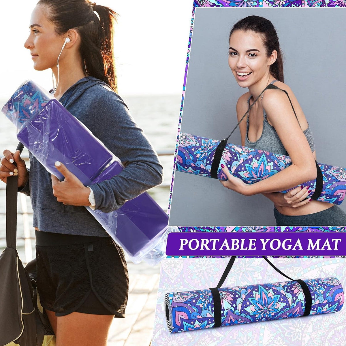 Tinideya 3 Pcs Yoga Mat and Blocks Set 6mm Non Slip Strap
