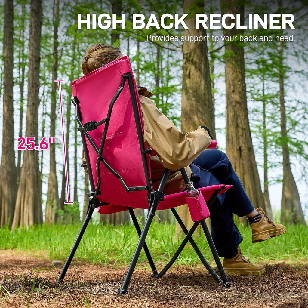 EVER ADVANCED Reclining Camping Chairs for Adult Supports 350lbs Pink