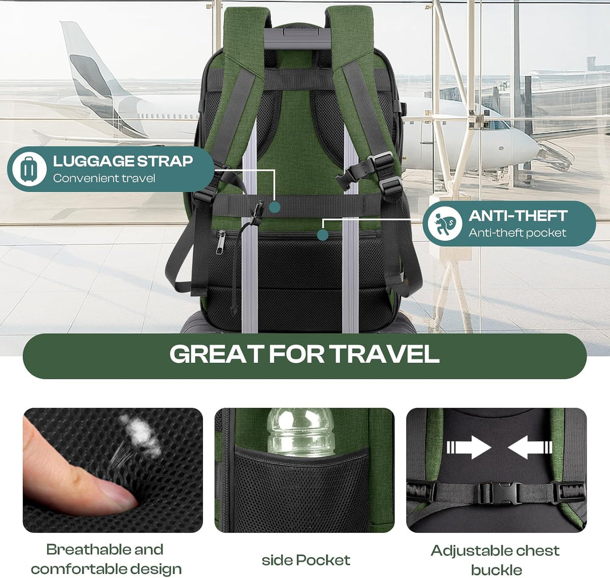 Large Expandable Carry On Travel Backpack,TSA Flight Approved Big Backpack