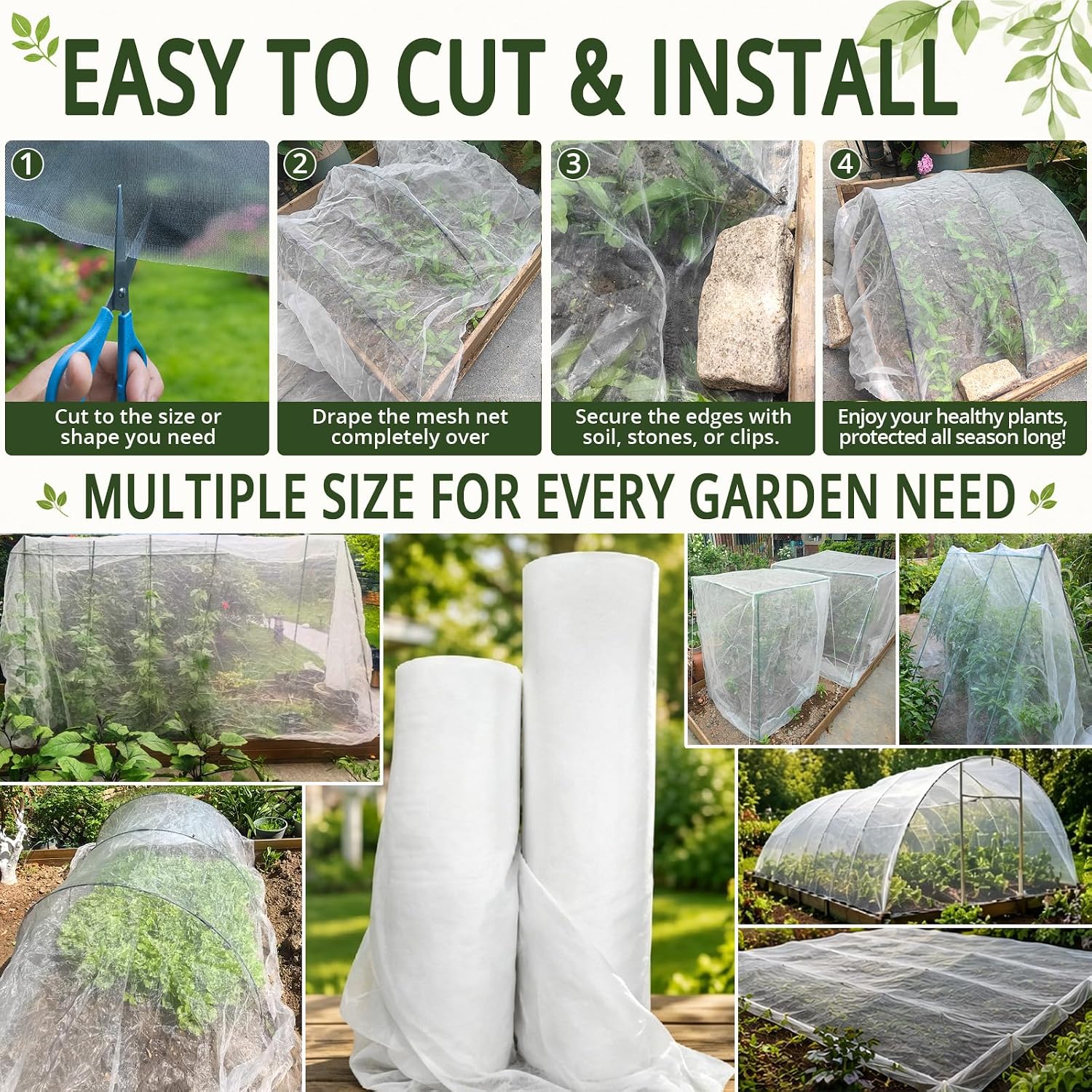 6.5x25Ft Garden Netting, Fine Mesh Insect Netting for Plant Protection