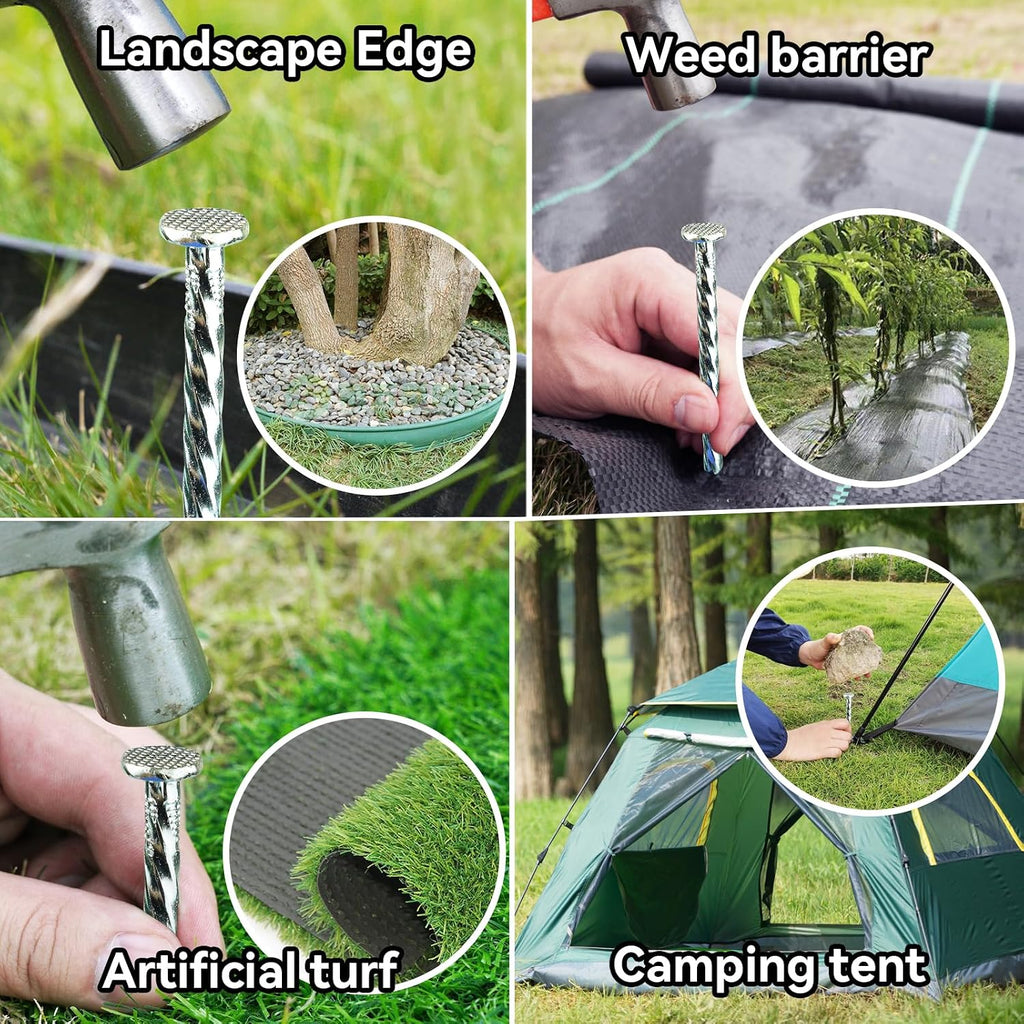 Extra-Long 14 Inch Spiral Landscape Stakes - Heavy Duty Solid Metal Spikes for Paver Edging, Weed Barrier, Trap, Tent and More (8 Pcs)