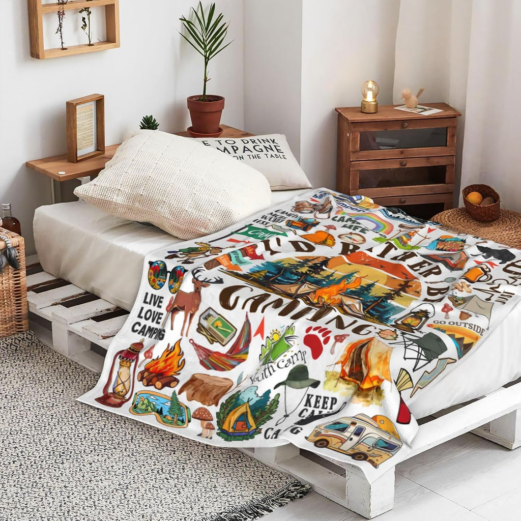 Camping Blanket Gifts for Men Women Stuff Plush Camper Blankets and Throws Camping Essentials Camping Gifts for Men Women Boys Teens Camping Lovers Birthday Party Decorations Hiking Fishing 50"X40"