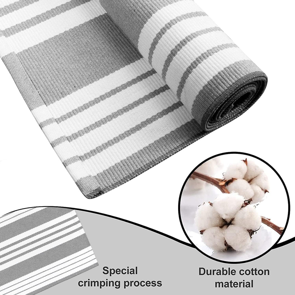 OJIA Front Door Rug 24"x51" Gray and White Striped Outdoor Rug Porch Decor