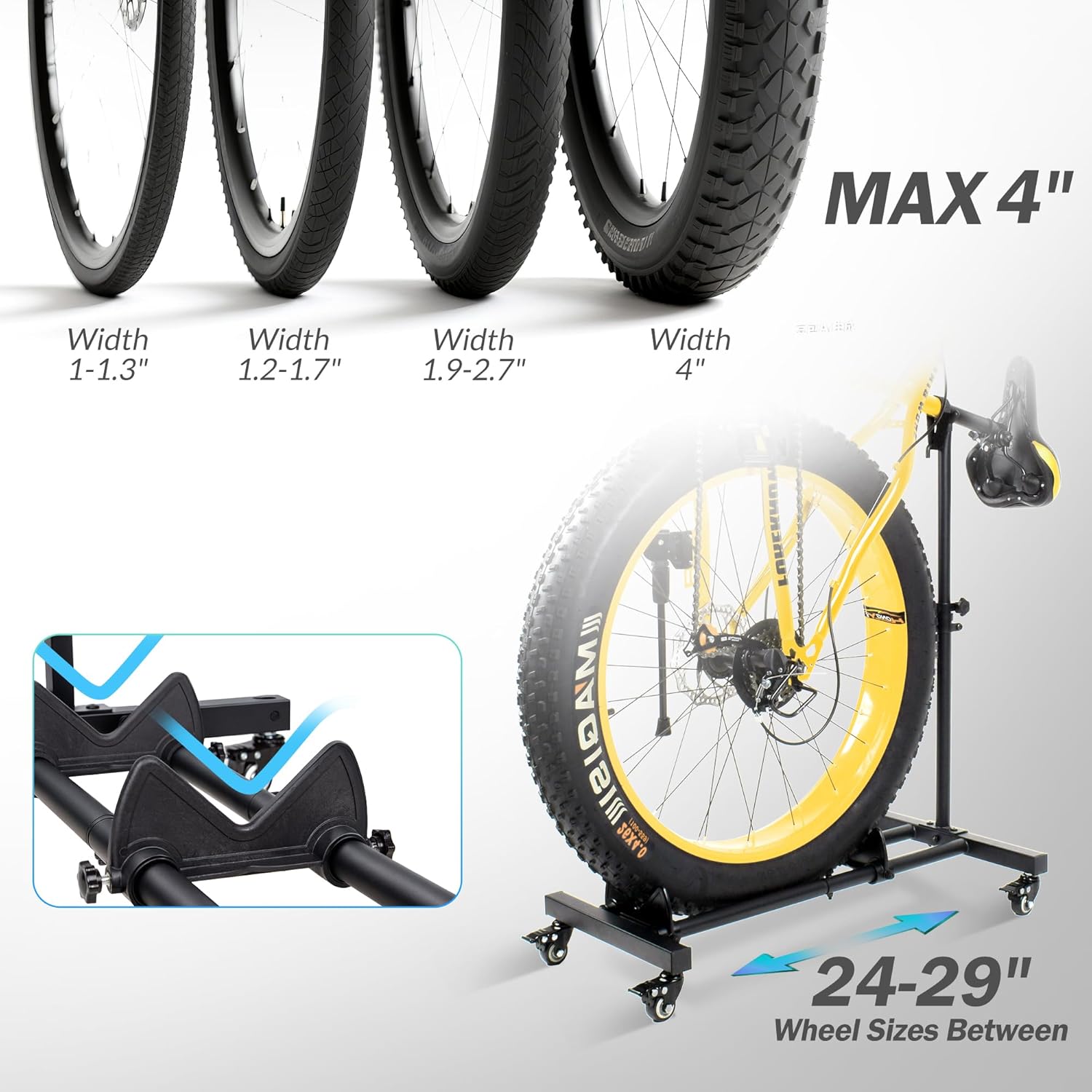 Vertical Bike Stand, Freestanding Bike Rack for Garage Storage, Upright Bicycle Floor Stand with Adjustable Height and 360° Rolling Wheels, Space Saving Indoor Bike Holder for 24"-29" Standard Bikes