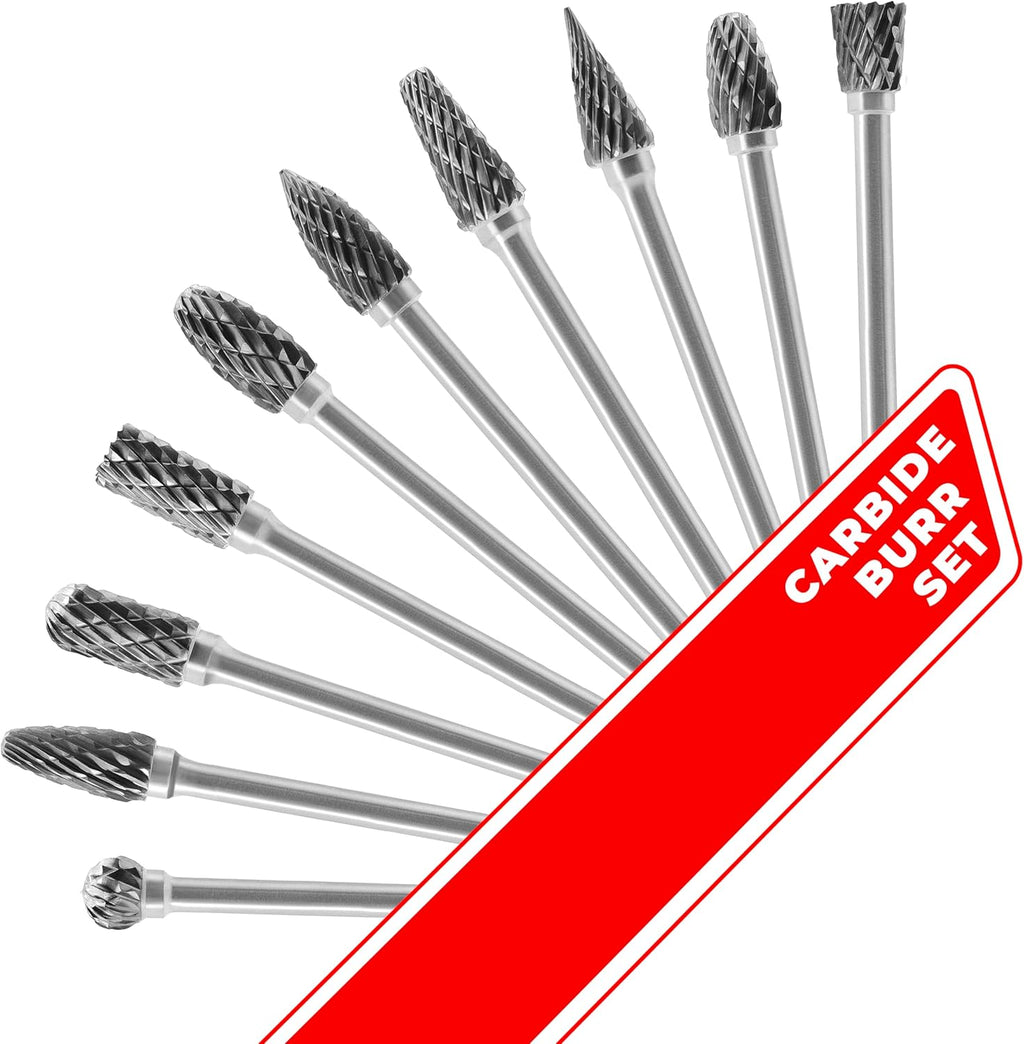 Tungsten Carbide Burr Set 1/8 (3 mm) Shank, Die Grinder Bits, 20 PC Cutting Burr Bits, Carving Bits for Dremel, Double Cut Rotary Burr Set for Metall Carving, Engraving, Drilling, Polishing
