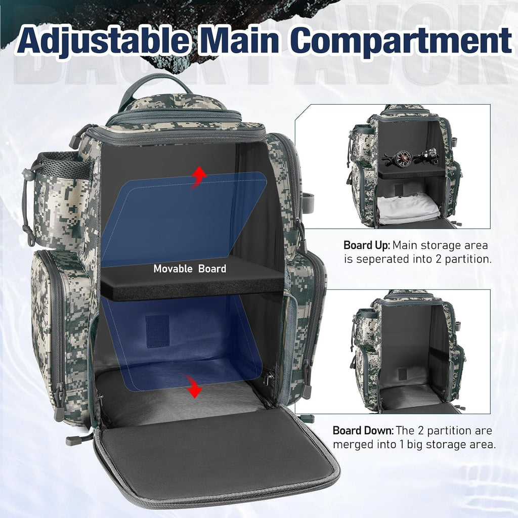 Piscifun Fishing Tackle Backpack with 2 Rod Holders, 4 Boxes & Rain Cover