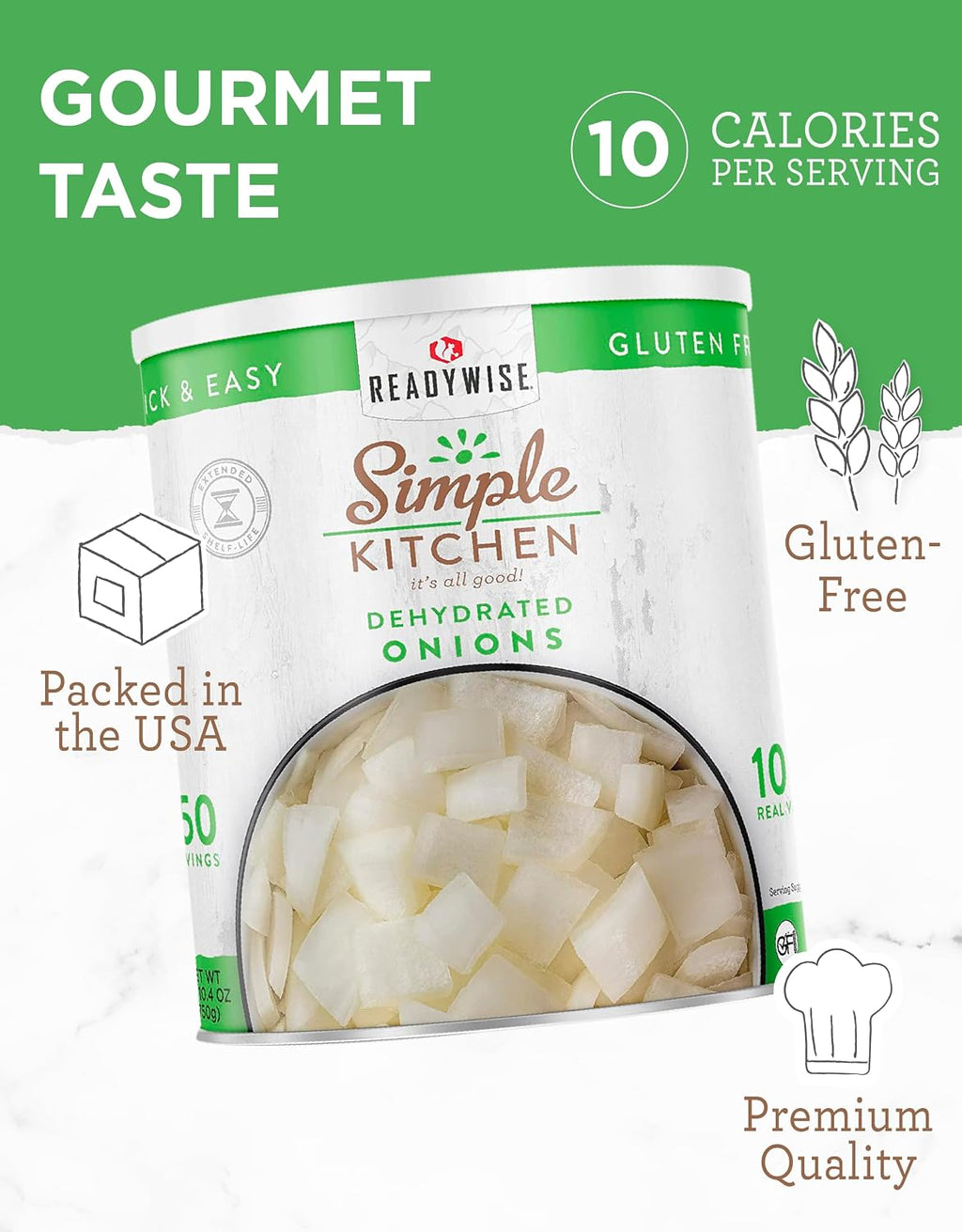 Simple Kitchen Dehydrated Chopped Onions - 250 Servings for Emergency Meal Prep, Gluten Free & Freeze Dried Survival Just Add Water Canned Food, for Camping Meals, Backpacking & Hiking, #10 Can Package