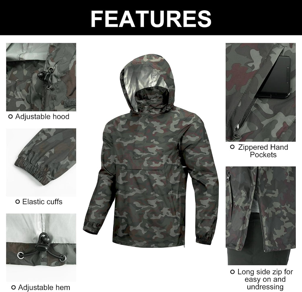 Outdoor Ventures Men's Rain Jacket Waterproof Lightweight Packable Pullover