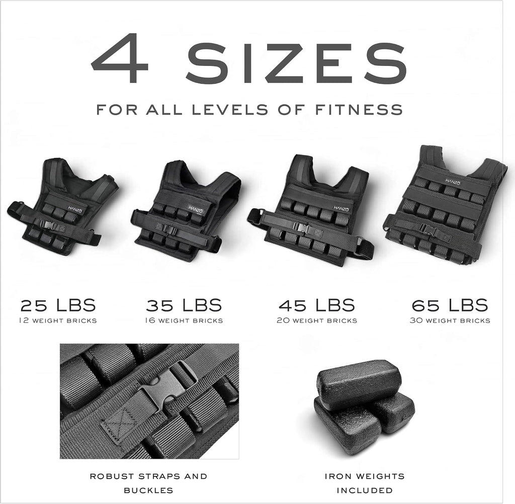 HANZO Weighted Vest for Men & Women 25lbs | 35lbs | 45lbs | 65lbs | Weight Vest With Removable Iron Weights, Adjustable Heavy Duty Weighted Workout Vest for Calisthenics & Fitness Training