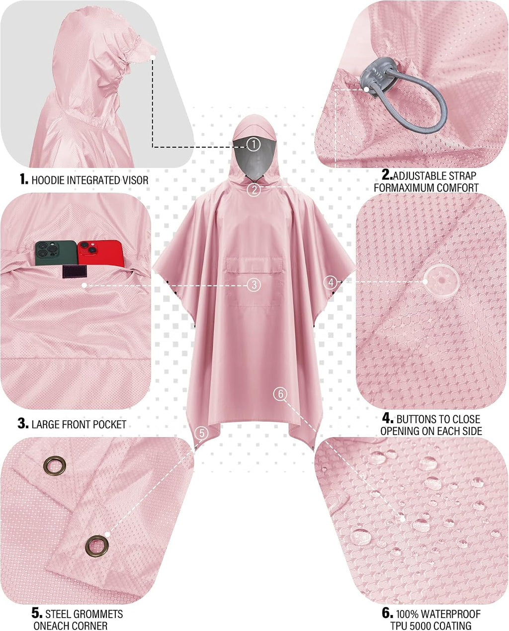 iCreek Hooded Rain Poncho Packable Waterproof Unisex Raincoat with Pocket