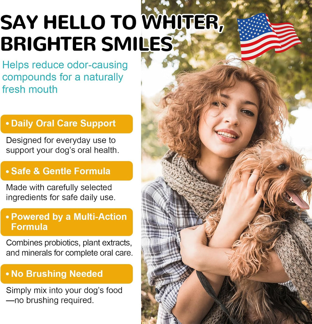 Dental Powder for Dogs, Dog Teeth Cleaning Powder, Teeth Cleaning and Breath Fresher & Plaque and Tartar Remover with Enzyme, Probiotics. PlaqueOff Pet Tooth Cleaning 120 Grams