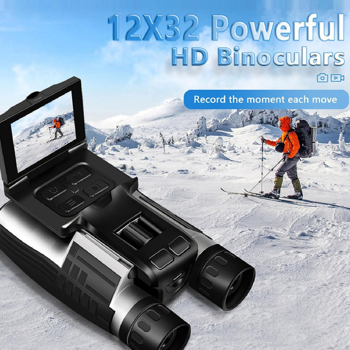 12x32 Binoculars with Camera, HD Bird Watching Binocular with Clear View, 2.4" LCD Display 12X 48MP Pictures 2.5K Videos Camera for Bird Hiking Travel Cruise (Black)