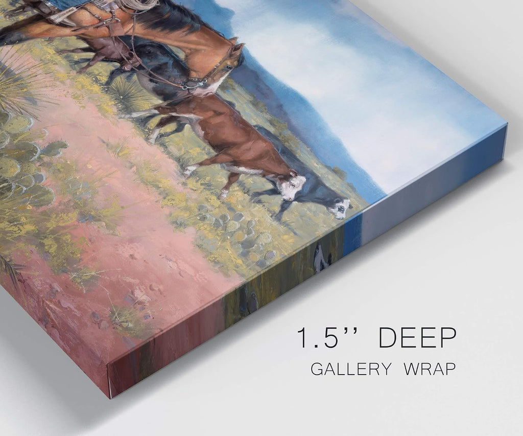 Renditions Gallery Canvas Animal Wall Art Modern Decorations Paintings Cloudy Outdoor Cowboy Abstract Vibrant Western Lifestyle Artwork Prints for Bedroom Office Kitchen - 12"x18" LT31