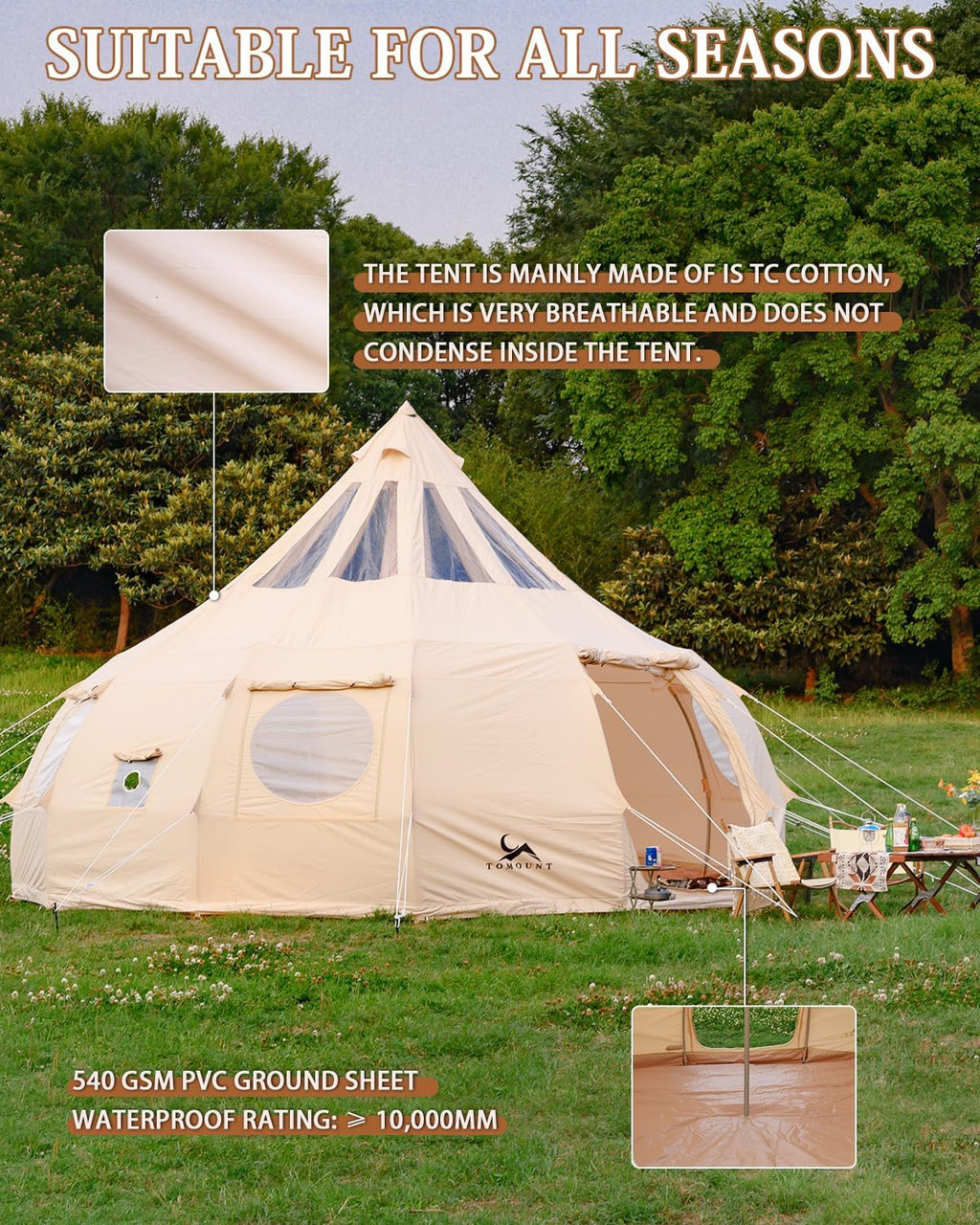 TOMOUNT Canvas Tent with Rainfly Stove Jack Glamping Yurt TPU Roof
