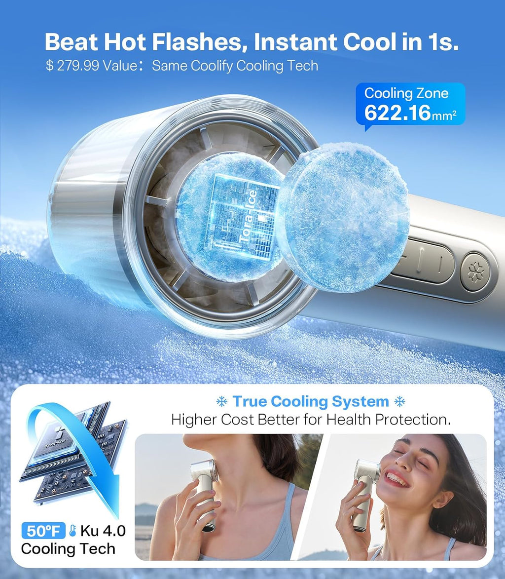 TORRAS COOLiFY iva Handheld Fan with Ice Cooler, [Chill by 50°F], 0-100 Adjustable Speed, Super Mini Powerful Portable Fan 4900mAh Rechargeable, Hand Fans for Travel Essentials,Mothers Day Gifts,Ivory