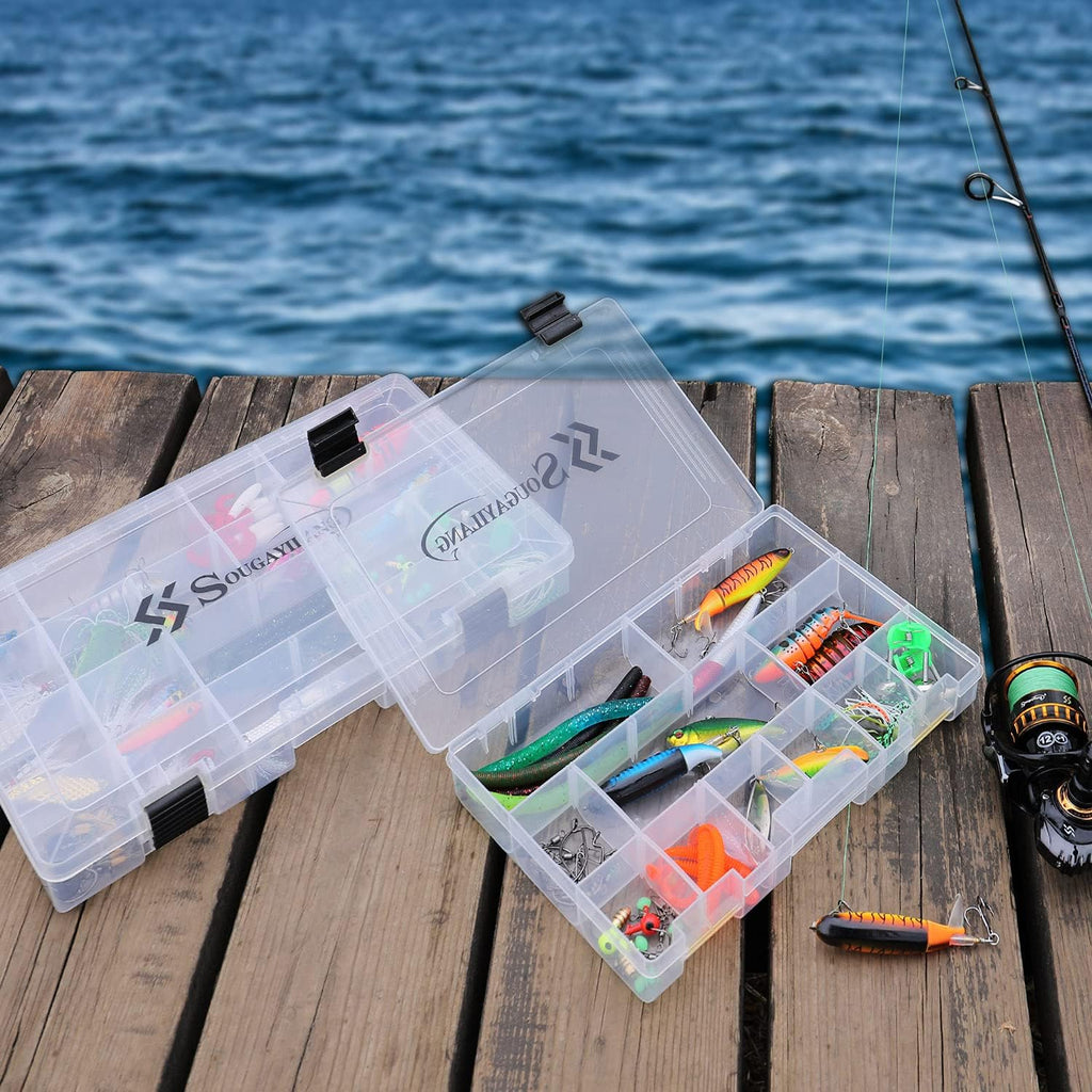 Sougayilang Fishing Tackle Boxes - 3600 3700 Plastic Storage Organizer Box with Removable Dividers - Fishing Tackle Storage - 4 Packs Transparent Tackle Trays