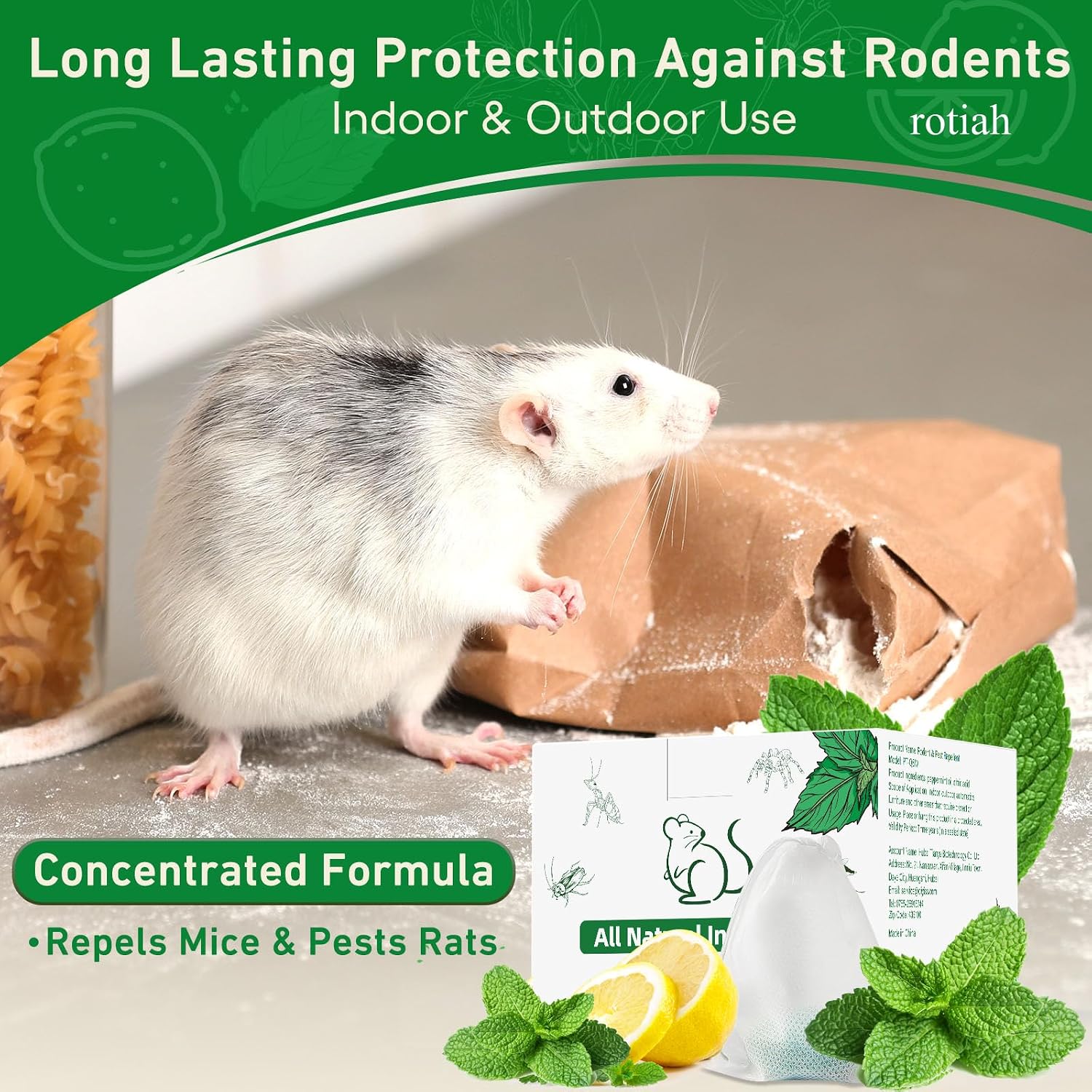 Pest Rodent Repellent, 24 Pack Peppermint Oil Repellent for Mouse Rats Spider Roach Ant Squirrel Pest Control Indoor & Outdoor, Natural Mice Deterrent Replace Trap Poisoning Family & Pet Safe Green