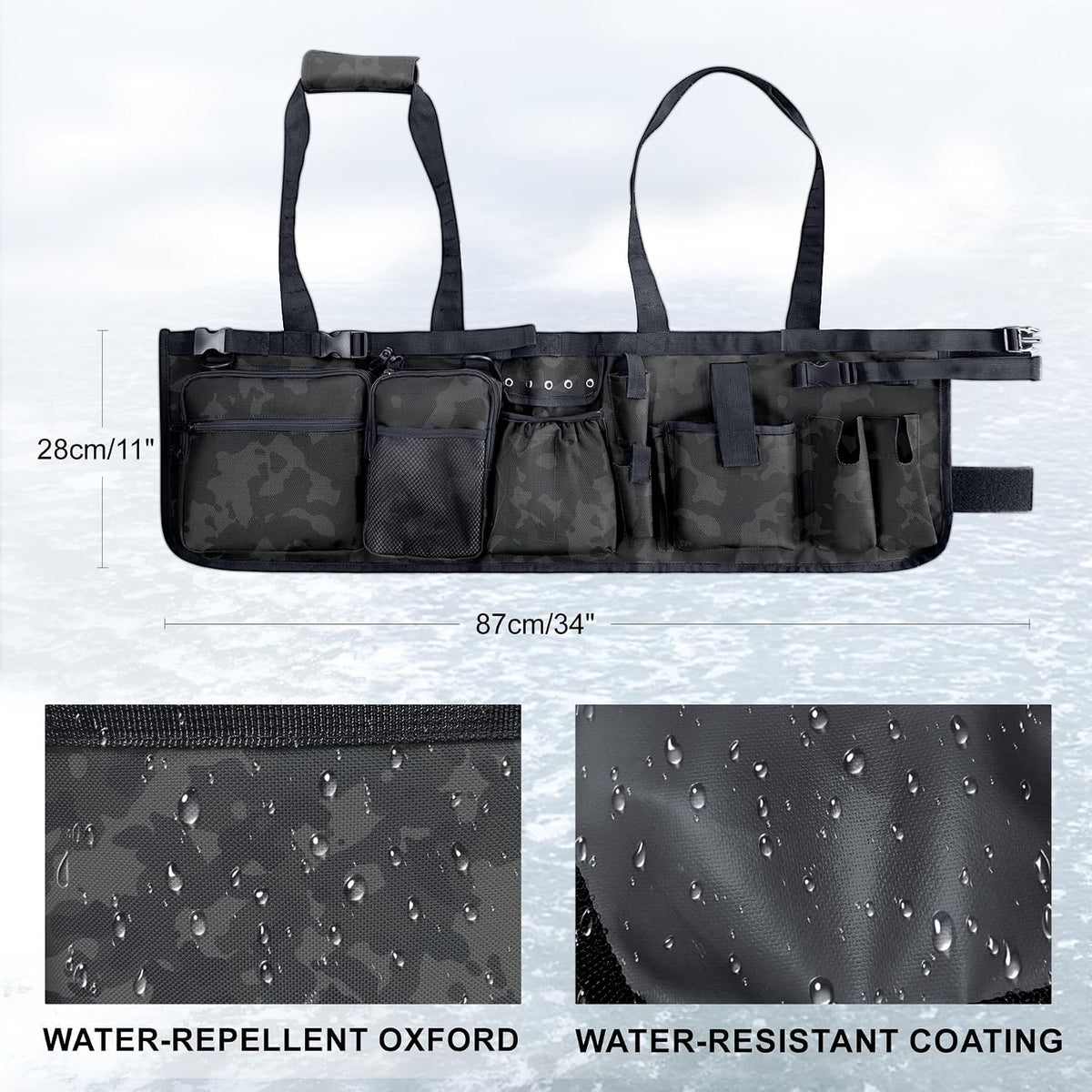 Fishing Bucket Organizer with Bucket Cover Fishing Tackle Bag with Rod & Plier Holder, Multi-Pockets for 5 Gallon Bucket Fishing Gear & Accessories Father Gifts