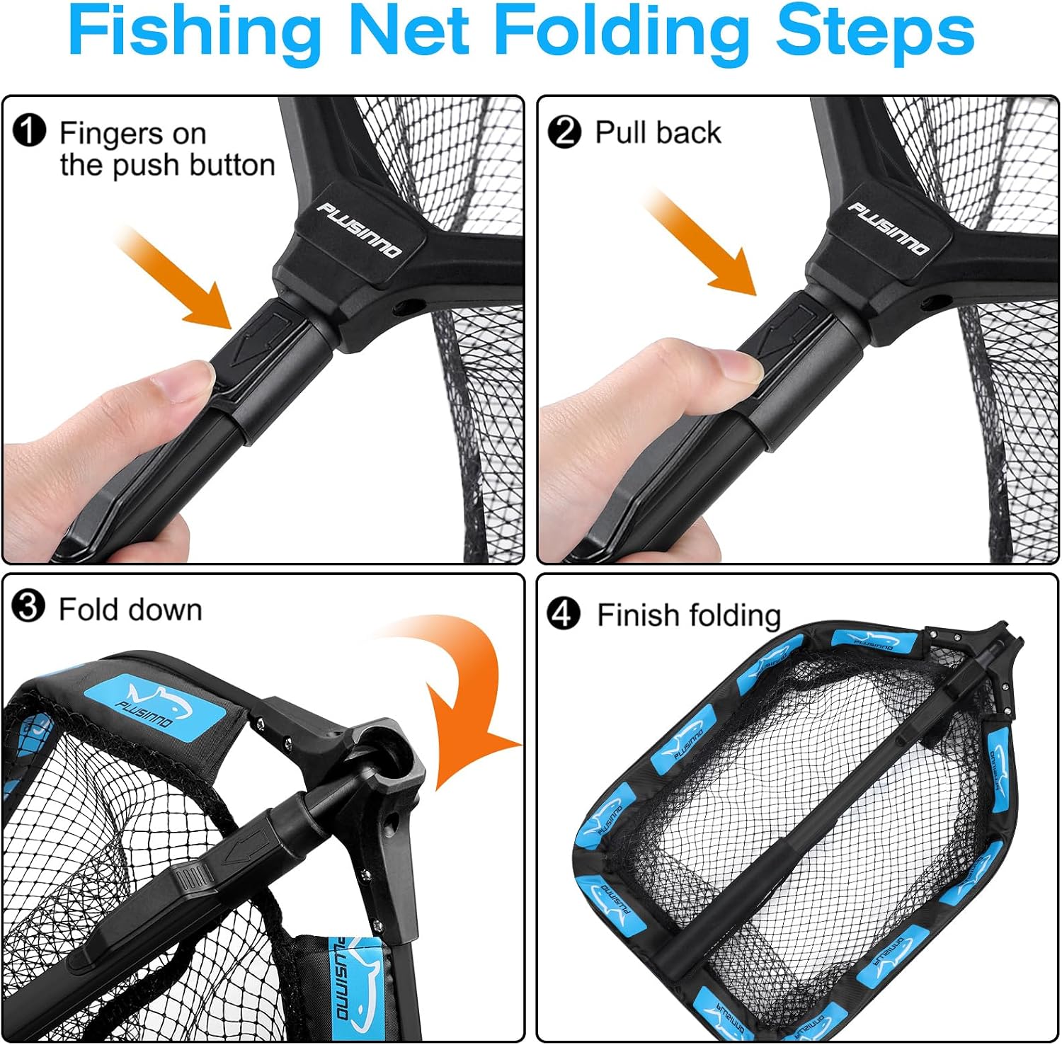 PLUSINNO Floating Fishing Net for Steelhead, Salmon, Fly, Kayak, Catfish, Bass, Trout Fishing, Rubber Coated Foldable Landing Net with Fixed or Telescoping Pole Handle, Fishing Gear and Gifts for Men