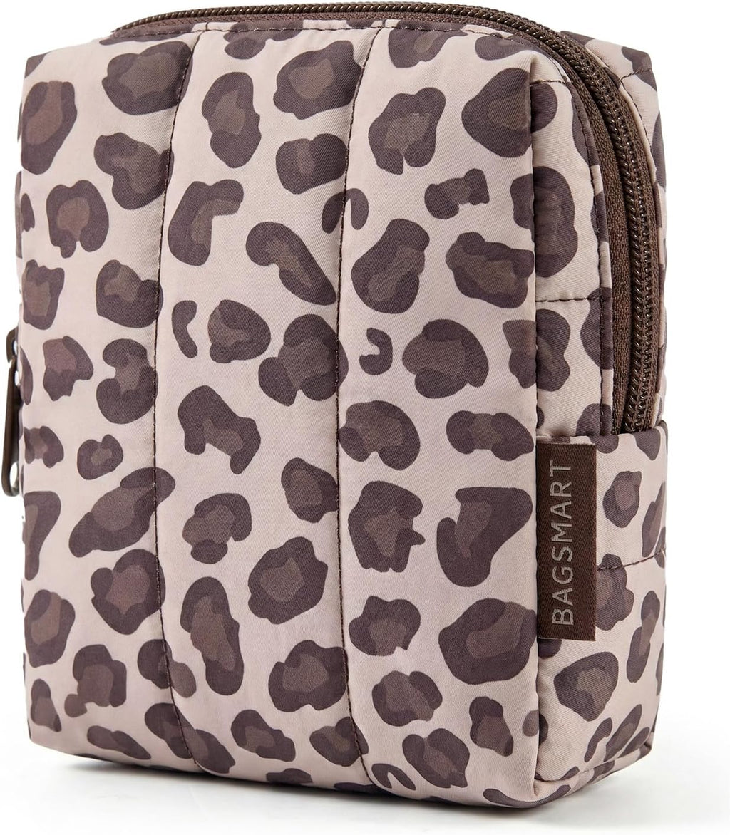 BAGSMART Puffy Travel Makeup Bag Duo Large & Small for Women, Greige